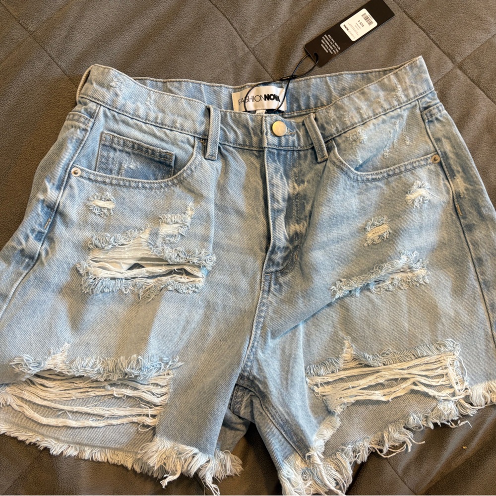 Fashion Nova Light Blue Ripped Jean Shorts